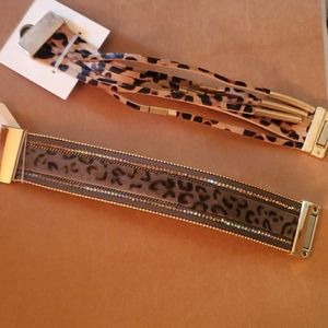 Two Cowgirl Leopard Leather Bracelet/Rustic Cuff